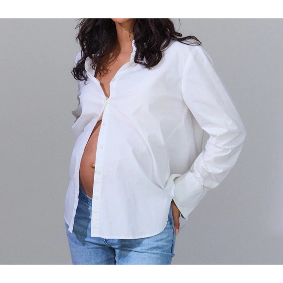 HATCH White Button Down Shirt Womens Maternity Oversized Long Sleeve 97% Cotton - Picture 1 of 9